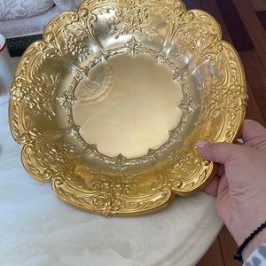 VINTAGE WMF IKORA 24K Gold Plate 12” 3”deep Victorian floral round bowl. Germany